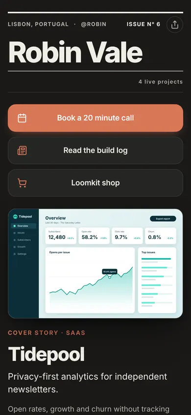 The Magazine template on a phone