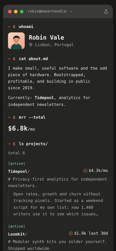 The Terminal template on a phone